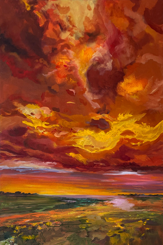 Daily-DisAppearance-Golden Storm Of Light-Lies-Goemans-painting-sky-schilderij-clouds-100x150cm-basis