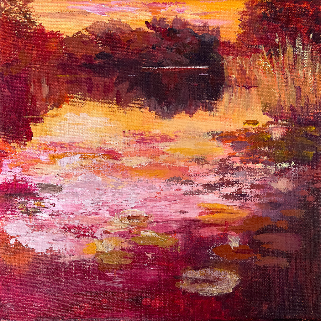 Warm-Summer-Sunset-Lies-Goemans-waterscape-painting-20x20cm-basis-40