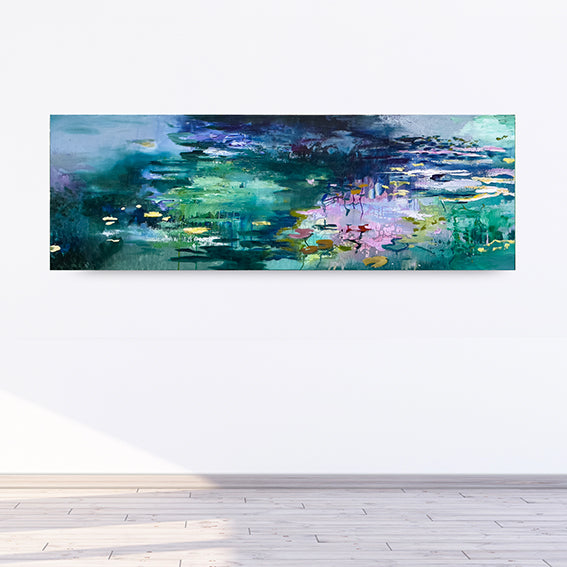 water stories-A-Sense-Of-Wonder-150x50cm-lies-goemans-water painting-gallery-interior-square