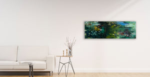 water stories-Dragonfly's Dive-150x50cm-lies-goemans-water painting-interior.jpg