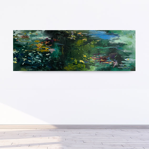 water stories-Dragonfly's Dive-150x50cm-lies-goemans-water painting-gallery-interior-square.jpg